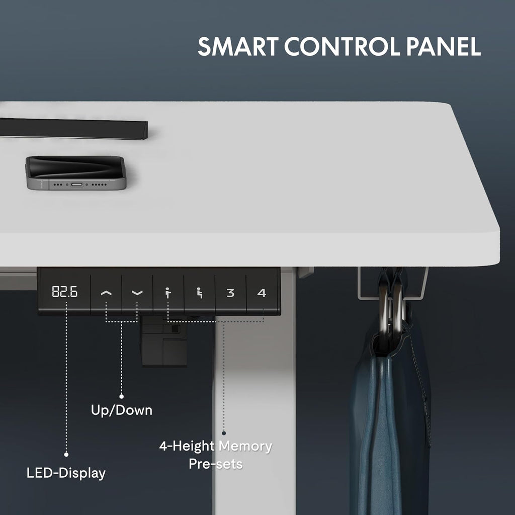 One-Piece Electric Standing Desk, 48 X 24 Inches Adjustable Desk with Seamless Desktop, Memory Controller Height Adjustment (White Frame + White Desktop, 2 Packages)